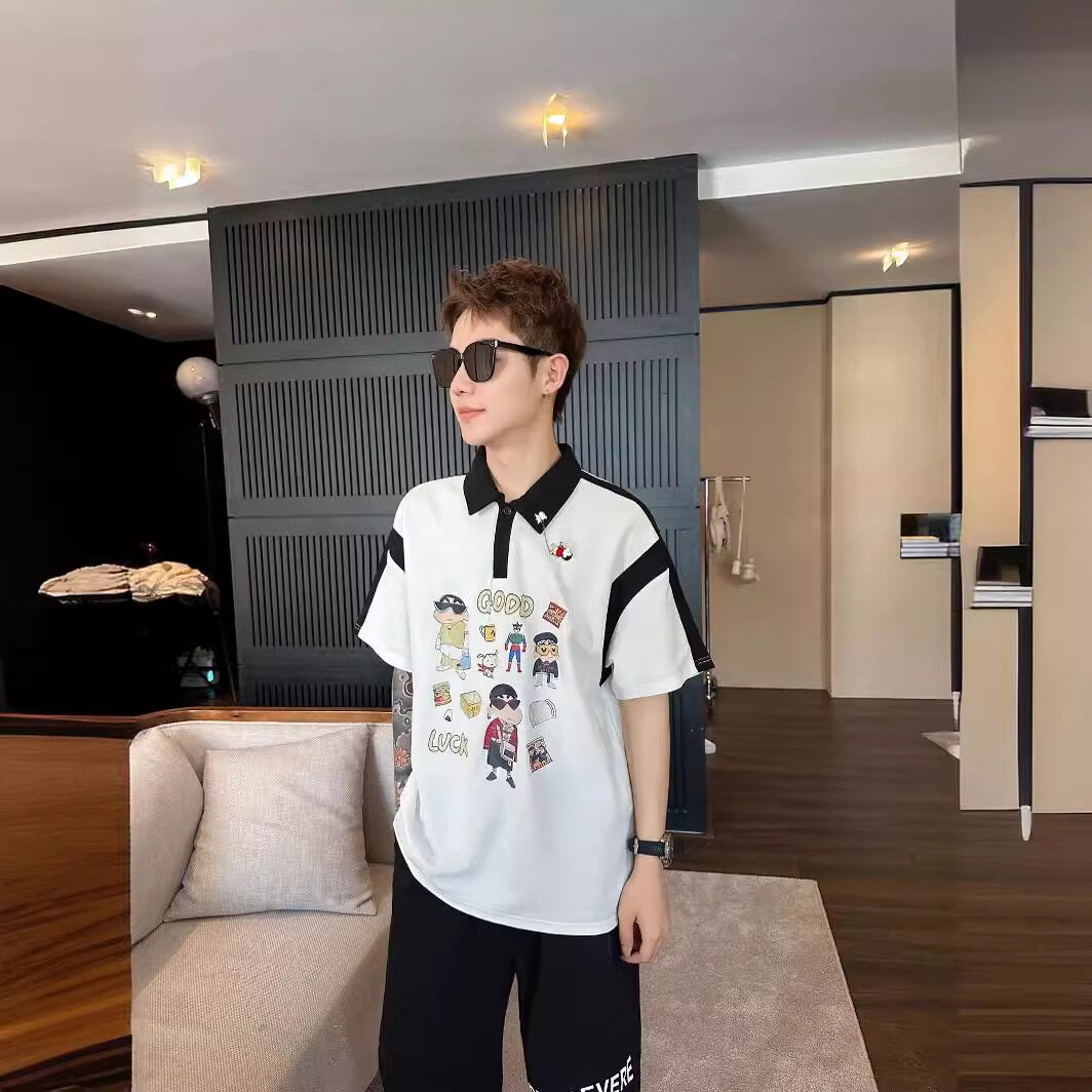 2026新款炸街亲子装夏装一家三口母女母子polo领卡通短袖T恤