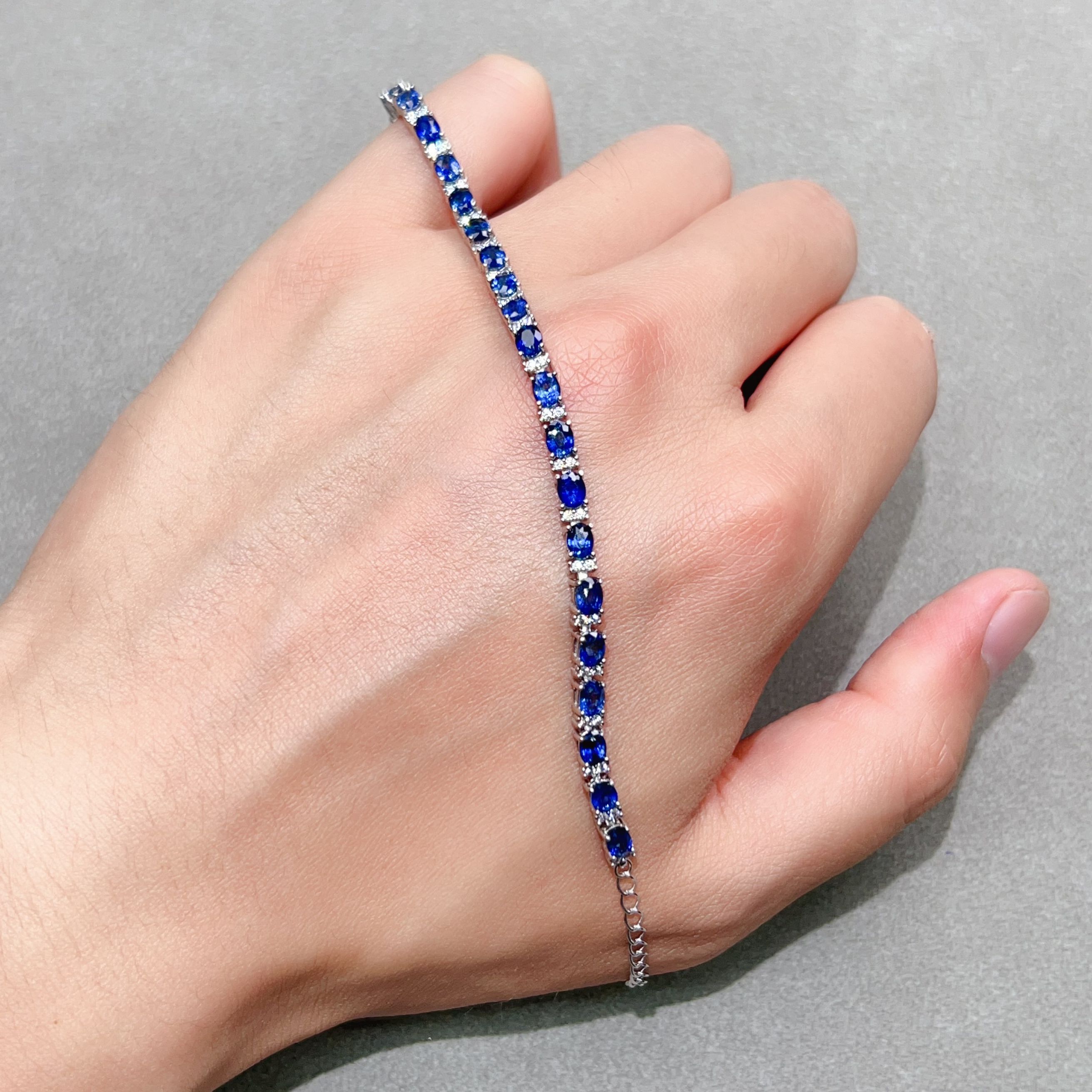 瑞耀天然彩色蓝宝石手链3*4s925银女彩虹精品精工镶嵌轻奢可订K金
