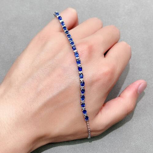 瑞耀天然彩色蓝宝石手链3*4s925银女彩虹精品精工镶嵌轻奢可订K金