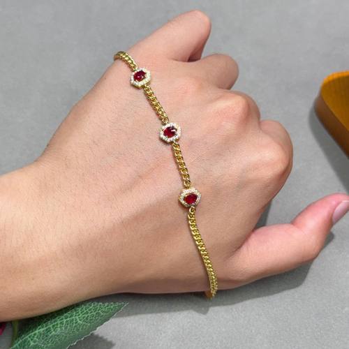 瑞耀珠宝红宝石手链S925银4*5鸽血红明艳火彩透度蝴蝶结干净年轻