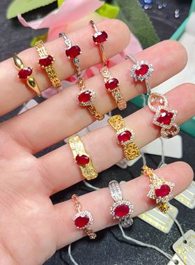 瑞耀珠宝925银天然鸽血红宝石戒指精致镶嵌真彩宝裸石可定制K金证