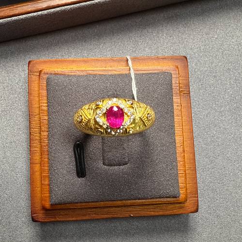 缅甸红宝石戒指4*5S925银镶嵌玫瑰桃红彩宝气质百搭高级耳钉饰品