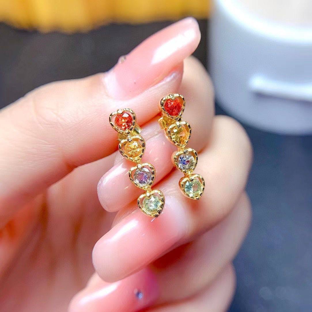 瑞耀珠宝925银彩虹糖耳饰 彩色宝石红宝蓝宝钻石吊坠女18k金定制,珠宝/钻石/翡翠,耳饰,淘宝优惠券,粉丝福利购,淘宝优惠卷