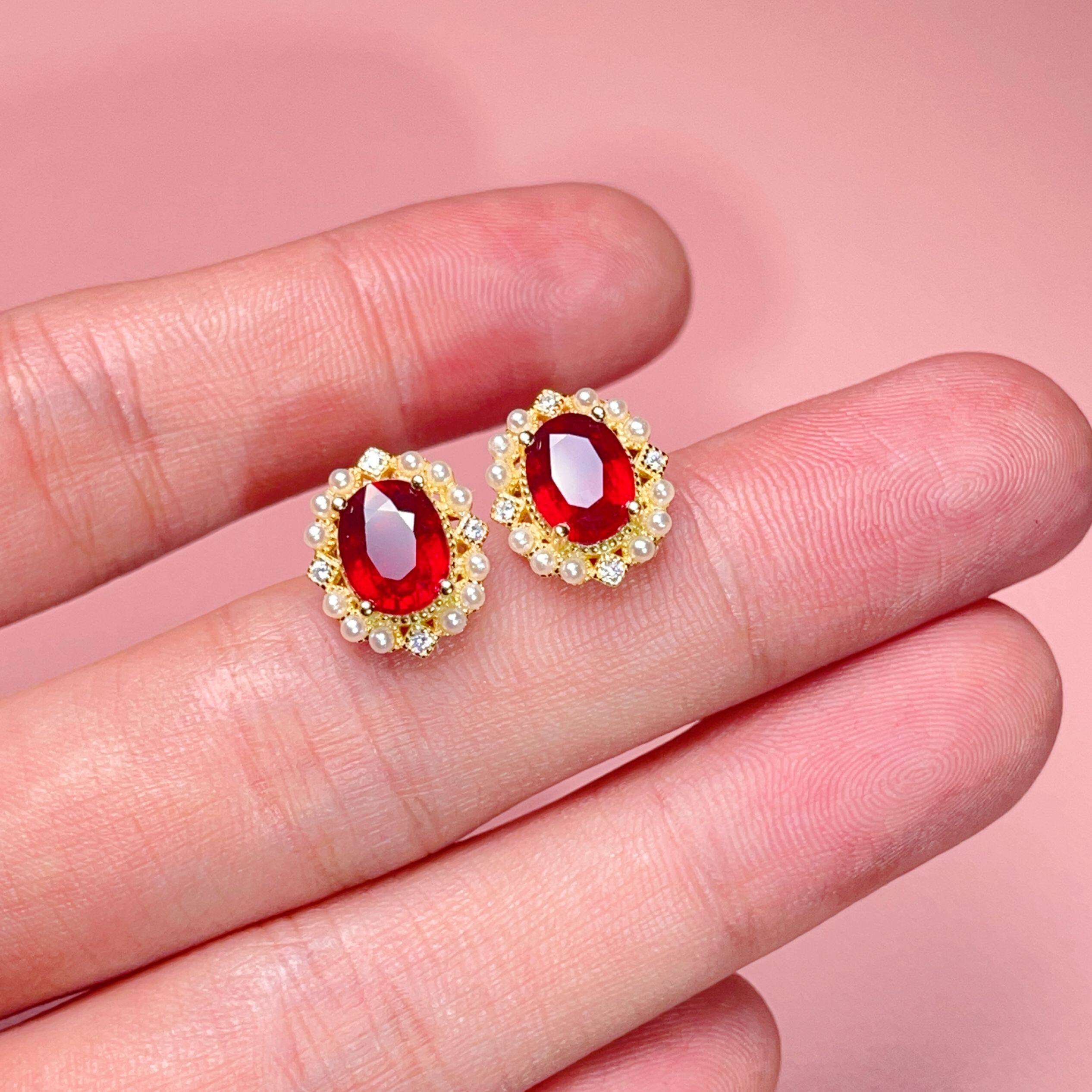 瑞耀珠宝 925银天然鸽血红宝石耳钉女精致线戒镶嵌彩宝裸石可定制,珠宝/钻石/翡翠,耳饰,淘宝优惠券,粉丝福利购,淘宝优惠卷