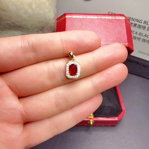 瑞耀珠宝天然红宝石吊坠5*7正鸽血红s925银镶嵌简轻奢小众18k彩金
