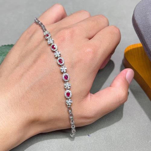 瑞耀珠宝红宝石手链S925银3*4鸽血红明艳火彩透度蝴蝶结干净年轻