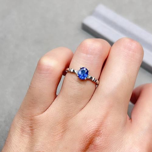 瑞耀珠宝天然皇家蓝戒指5*6S925明艳镶金高档通勤设计送佳人礼物