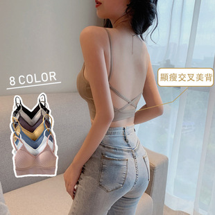 大u交叉美背无缝吊带螺纹u型裹胸女防走光外穿打底背心内衣女 爆款