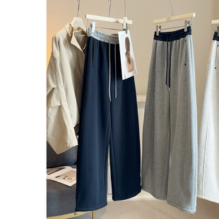 高腰阔腿休闲裤女加绒加厚撞色抽绳镰刀卫裤冬可收口运动长裤宽松
