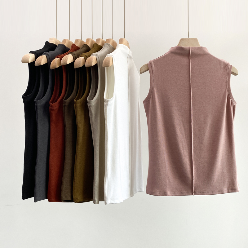 宽肩带背心女半高领修身春秋内搭无袖打底衫中领一体领T恤百搭,女装/女士精品,背心吊带,淘宝优惠券,粉丝福利购,淘宝优惠卷