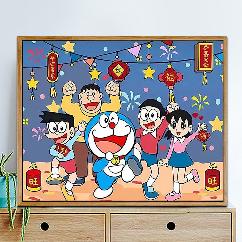数字油画diy画画儿童卡通动漫叮当猫减压手绘画画装饰多啦A梦