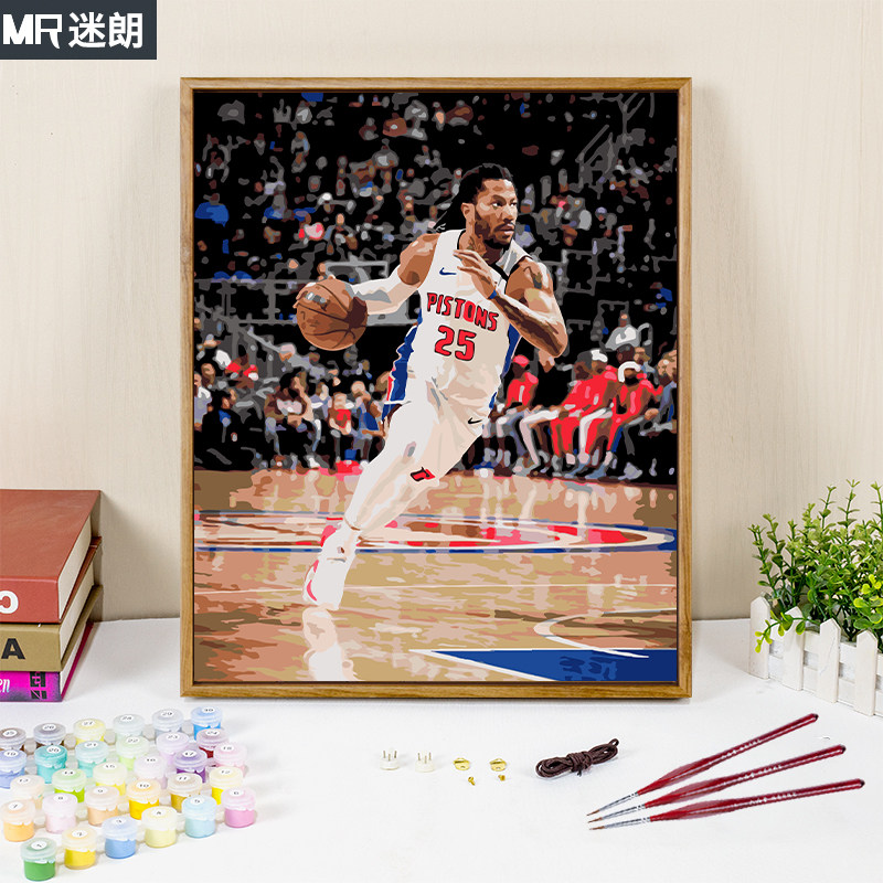 画画diy数字油画填充手绘NBA罗斯解压篮球明星填色手工礼物油彩画