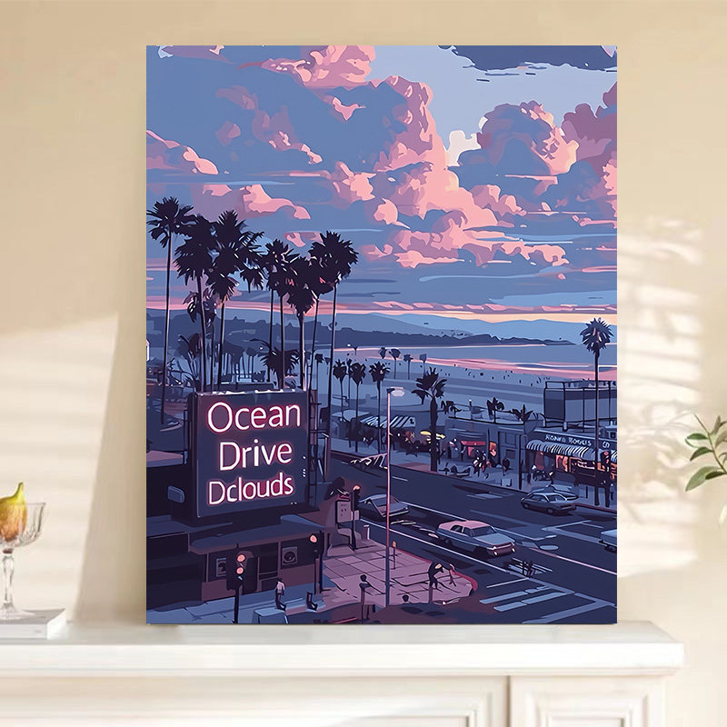 滨海夏日diy数字油画高级感海边风景手工填色油彩画解压丙烯手绘