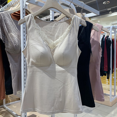 蕾丝边深V内衣无钢圈保暖背心