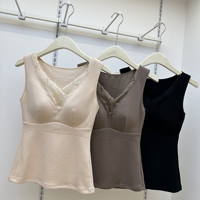 冬季罩杯一体打底保暖背心V领蕾丝边磨毛山羊绒修身内搭外穿上衣,女士内衣/男士内衣/家居服,保暖背心,淘宝优惠券,粉丝福利购,淘宝优惠卷