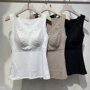 2025秋冬新款 内衣女 性感蕾丝V领文胸保暖背心舒适柔软一体杯修身
