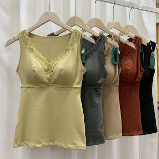 打底上衣 保暖V领莫代尔棉聚拢无袖 无钢圈文胸保暖背心女冬季 修身