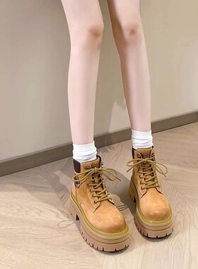 8cm内增高大黄靴女2025夏季新款女士马丁靴经典款靴子女款透气网