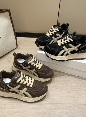 加绒老爹鞋女2025秋冬新款厚底显脚小增高休闲运动阿甘鞋保暖棉鞋