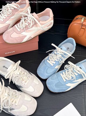 2025新款复古德训鞋百搭平底休闲鞋女运动板鞋内增高5cm透气红色