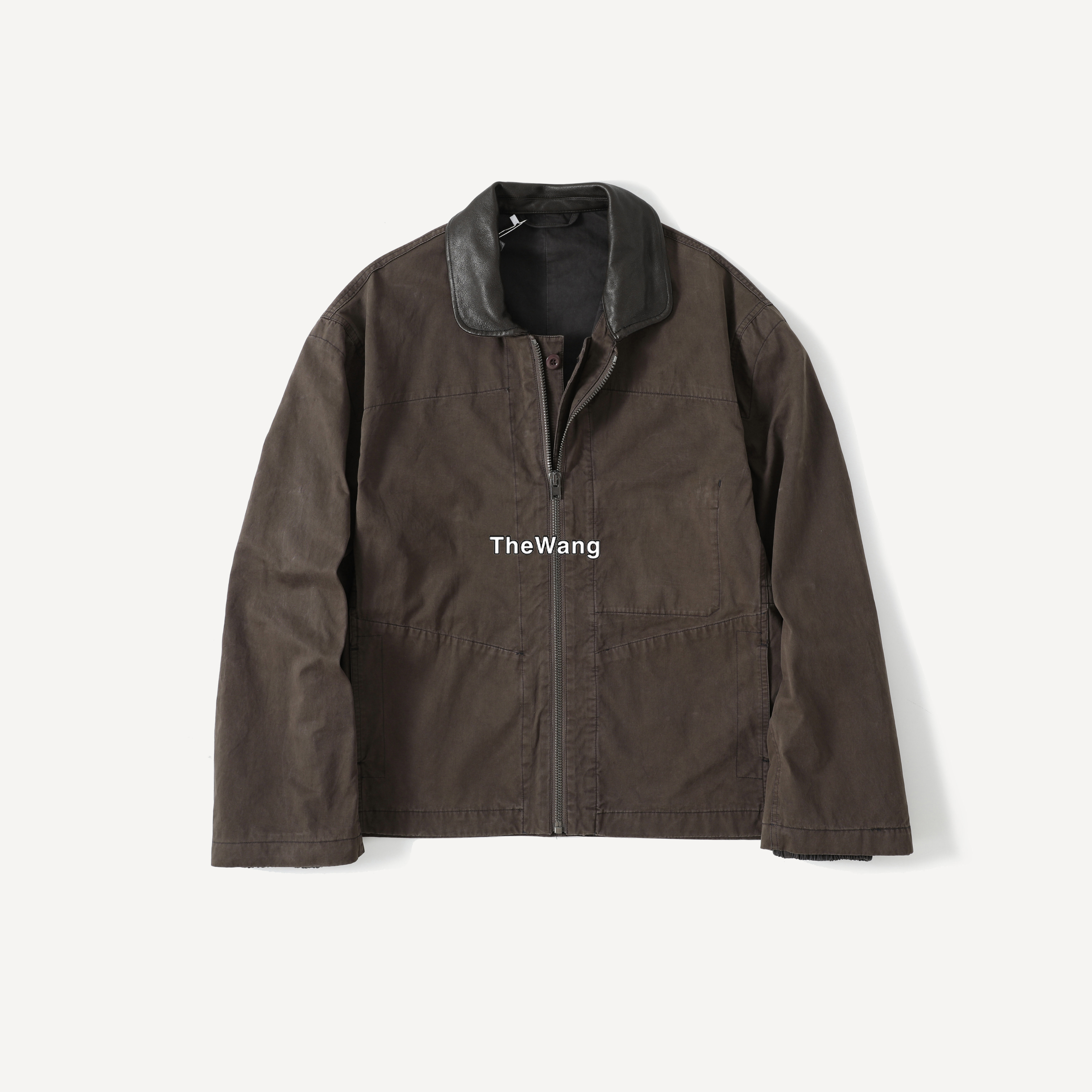 Lem26Leathercollar blouson in cotton twill高级小羊皮皮领夹克