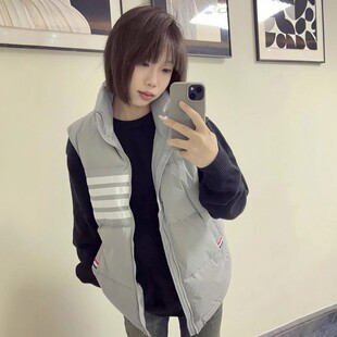 秋冬网红同款立领四道杠条纹坎肩潮流马甲男女百搭设计感小众外套