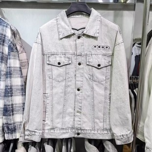 秋冬刺绣字母GOOD牛仔外套男网红轻奢时尚休闲宽松翻领洗水夹克衫