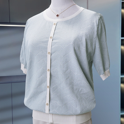 母亲节妈妈夏装短袖T恤2025新款针织小衫中老年女装时尚冰丝上衣