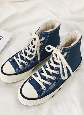 evenstar高帮帆布鞋男女同款潮流百搭棉鞋加绒冬季抗寒保暖休闲鞋