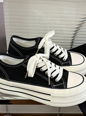 新款韩版低帮厚底增高街拍板鞋学院百搭学生舒适透气休闲平底布鞋