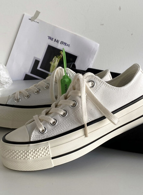 2024新款韩版百搭白色低帮厚底夏板鞋evenstar舒适透气增高帆布鞋