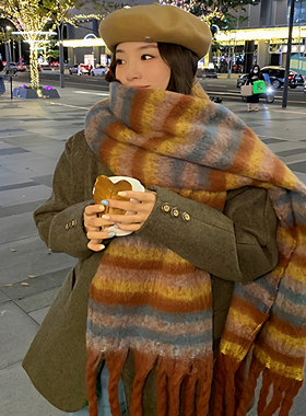 【小乐专享】高级感灰色围巾秋冬季保暖仿羊绒毛毛披肩围脖氛围感