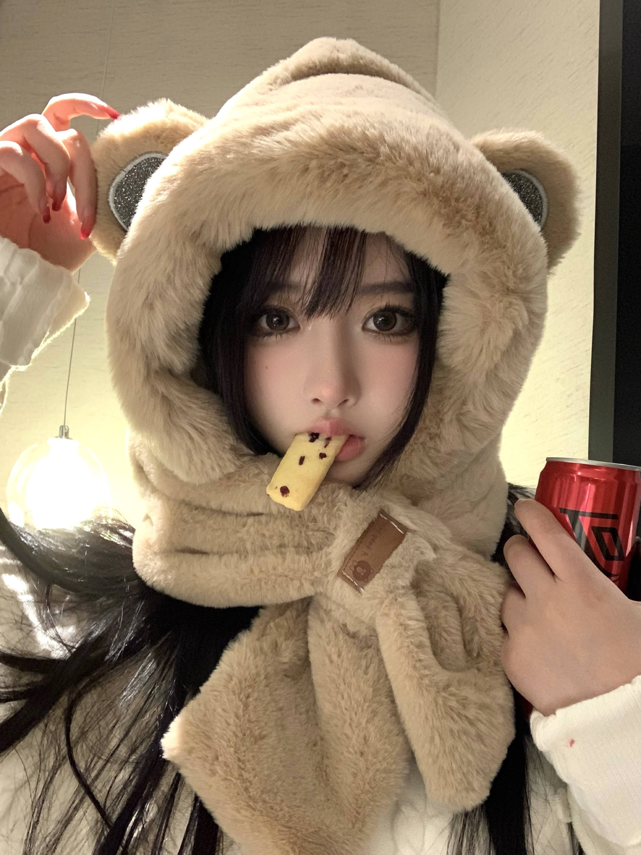 tongfashion帽子围巾两件套冬季可爱小熊耳朵保暖围脖毛绒加厚