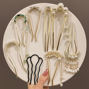 u型发簪女盘发神器簪子发夹流苏发钗新中式古风高端日常插梳头饰