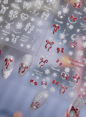 冬季雪花蝴蝶结防水持久美甲贴纸