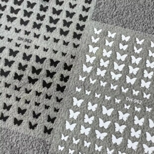 新款黑白小蝴蝶美甲贴纸烫金银色迷你蝴蝶薄韧背胶防水指甲贴装饰