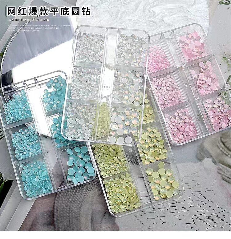 美甲饰品人鱼幻彩圆形平底钻