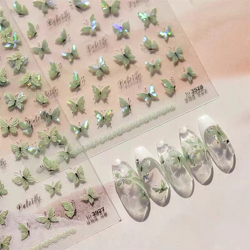 贝壳光绿色小蝴蝶美甲贴纸