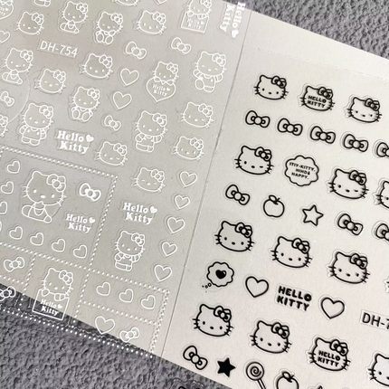 卡通可爱HelloKitty猫美甲贴纸薄韧镂空凯蒂猫diy手账指甲贴装饰
