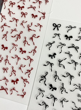 手绘蝴蝶结美甲贴纸黑白金银飘带蝴蝶结纯欲高级感薄韧指甲贴装饰