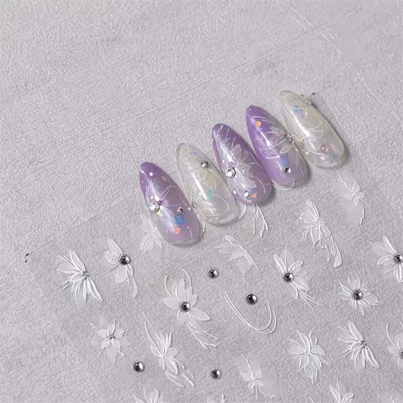 淡雅半透花美甲晶钻贴纸