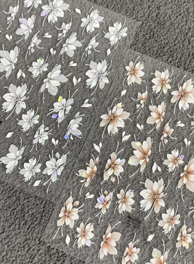 贝壳光雪割草浮雕防水美甲贴纸