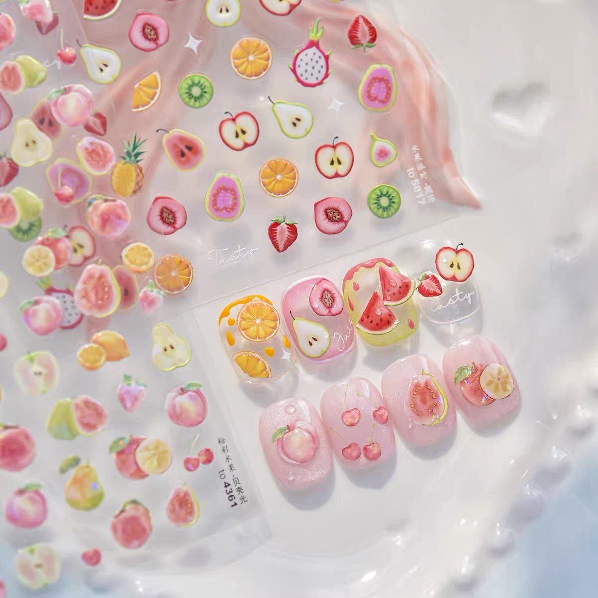 夏日缤纷水果派对美甲贴纸浮雕果冻草莓西瓜苹果背胶指甲贴装饰品