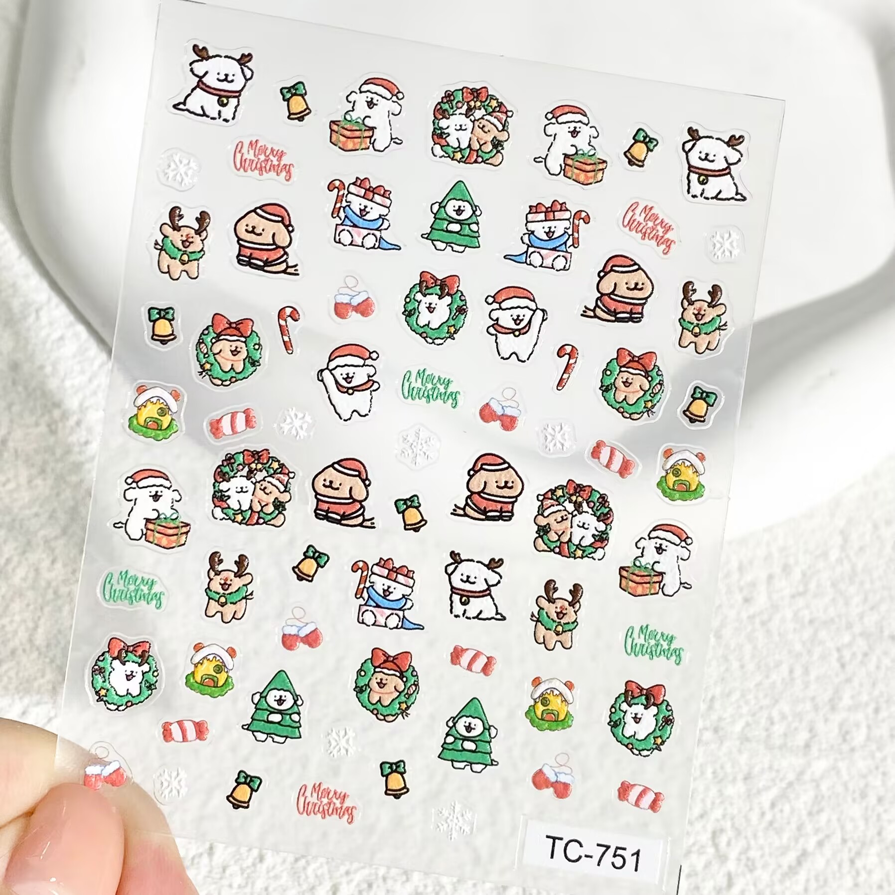 可爱圣诞雪花线条小狗美甲贴纸