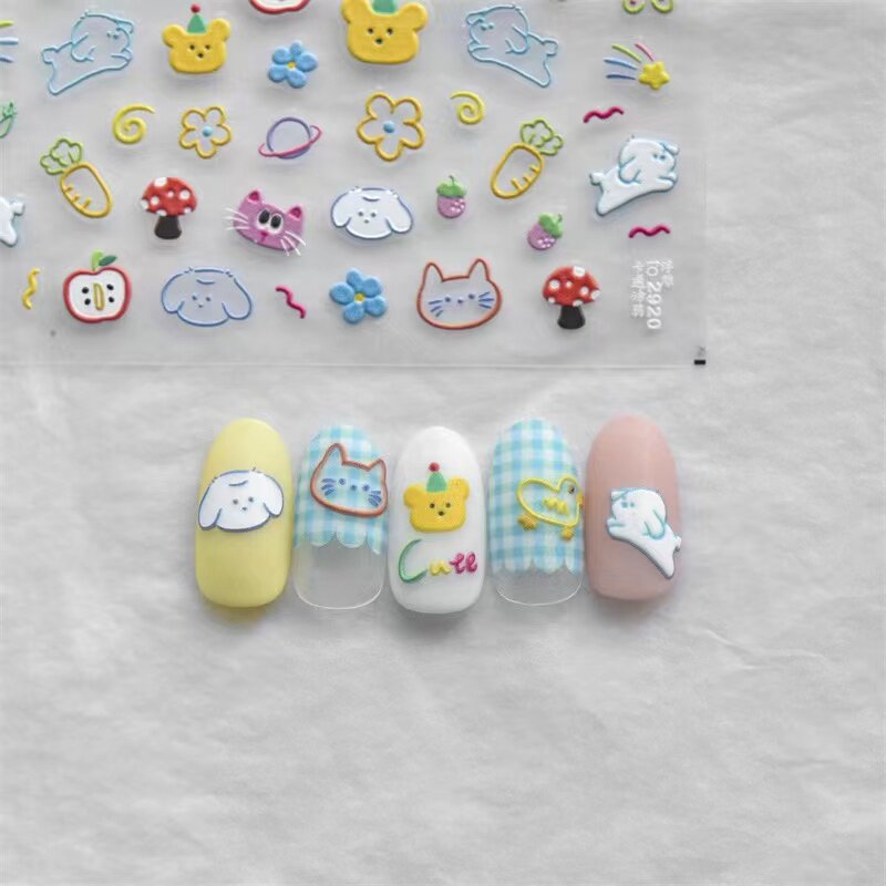 涂鸦笑脸美甲贴纸tomoni浮雕立体日系背胶5d网红新款指甲贴花装饰