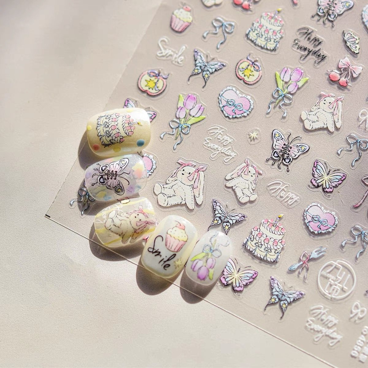复古蝴蝶小兔美甲贴纸浮雕立体蝴蝶结花花diy手账ccd指甲贴装饰品