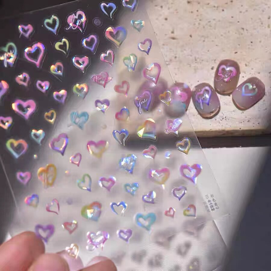 新款贝壳光极光爱心美甲贴纸