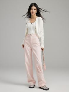 GVCJ高个子加长版裤子女2024新款夏季薄款粉色肌理裤高腰休闲裤