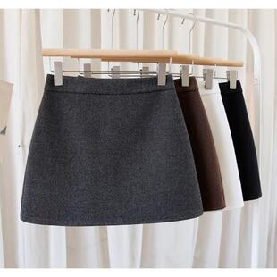 2024秋冬显瘦高腰A字大码半身裙女黑色包臀裙潮流百搭短裙毛呢裙