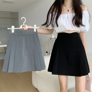 不规则百褶裙女大码 松紧腰高腰a字短裙小众设计感显瘦褶皱半身裙